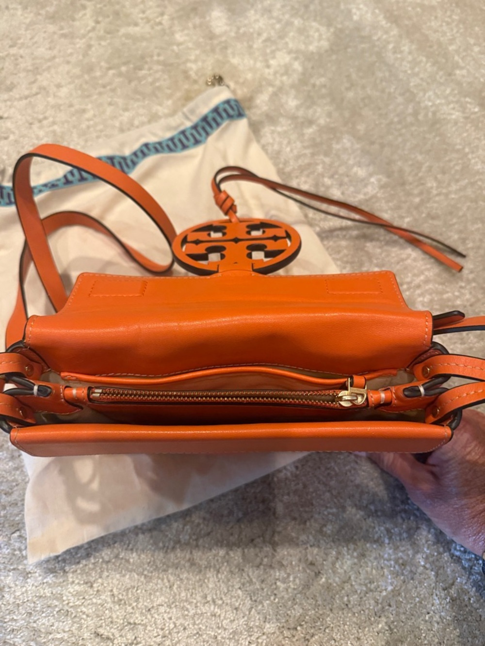 Tory Burch Bright Orange Leather Fleming-Inspired Crossbody - Picture 8 of 12